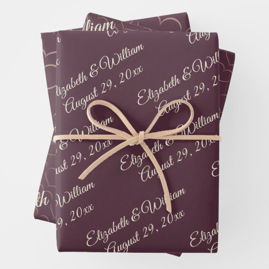 Elegante eenvoudige kersenlak, monogram bruiloft inpakpapier vel (In situ)