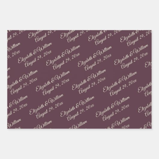 Elegante eenvoudige kersenlak, monogram bruiloft inpakpapier vel (Voorkant)