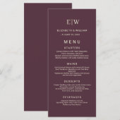 Elegante eenvoudige kersenlak, monogram bruiloft menu (Voorkant / Achterkant)