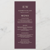 Elegante eenvoudige kersenlak, monogram bruiloft menu (Voorkant)