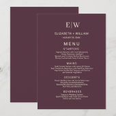 Elegante eenvoudige kersenlak, monogram bruiloft menu (Voorkant / Achterkant)