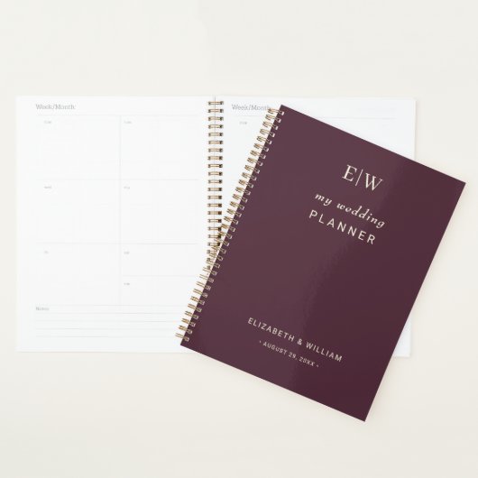 Elegante eenvoudige kersenlak, monogram bruiloft planner (Display)