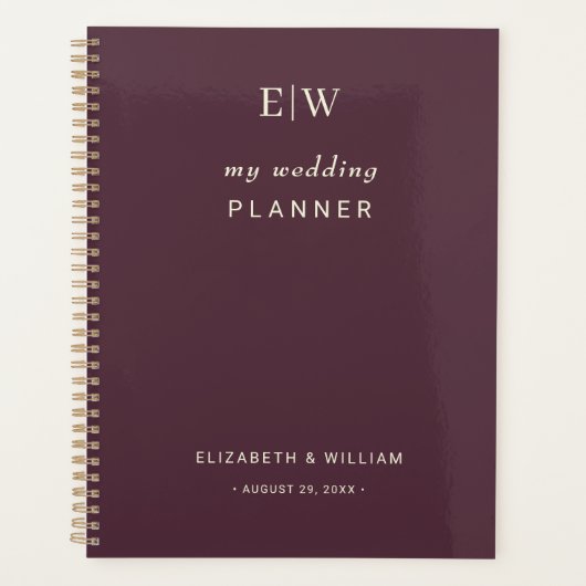Elegante eenvoudige kersenlak, monogram bruiloft planner (Voorkant)