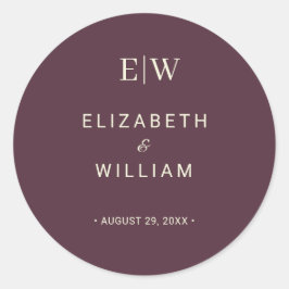 Elegante eenvoudige kersenlak, monogram bruiloft ronde sticker