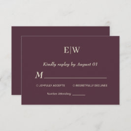 Elegante eenvoudige kersenlak, monogram bruiloft RSVP kaartje