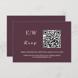 Elegante eenvoudige kersenlak, monogram bruiloft RSVP kaartje
