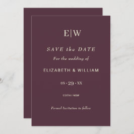 Elegante eenvoudige kersenlak, monogram bruiloft save the date
