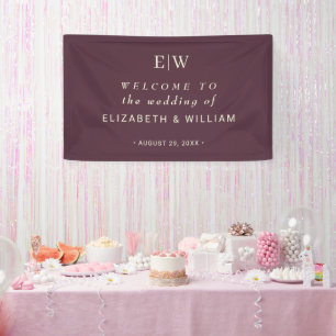 Elegante eenvoudige kersenlak, monogram bruiloft spandoek