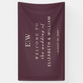 Elegante eenvoudige kersenlak, monogram bruiloft spandoek (Verticaal)