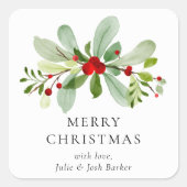 Elegante Eenvoudige Kerst Waterverf Botanisch Vierkante Sticker (Voorkant)