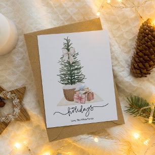 Elegante Eenvoudige Kerstboom Cadeaus Plat Feestdagenkaart