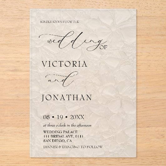 Elegante eenvoudige klassieke bruiloft acryl uitnodigingen (Voorkant)