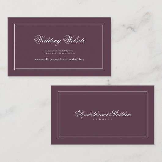 Elegante eenvoudige klassieke cassis bruiloft webs informatiekaartje (Voorkant / Achterkant)