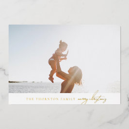 Elegante eenvoudige klassieke vrolijke foto goud e folie feestdagenkaart