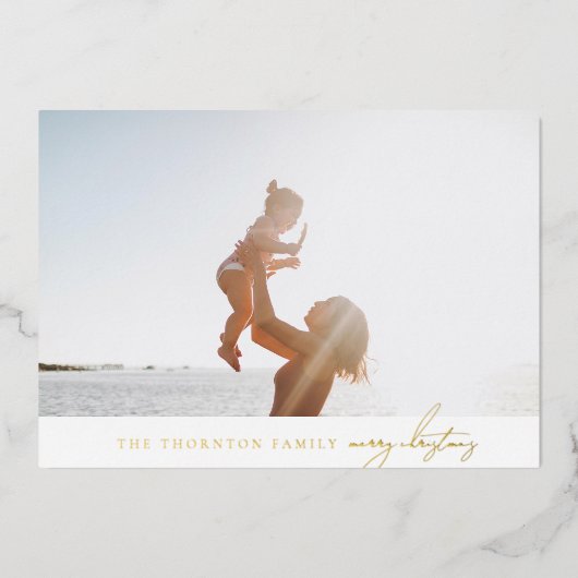 Elegante eenvoudige klassieke vrolijke foto goud e folie feestdagenkaart (Voorkant)