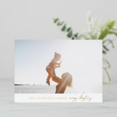 Elegante eenvoudige klassieke vrolijke foto goud e folie feestdagenkaart (Staand Voorkant)