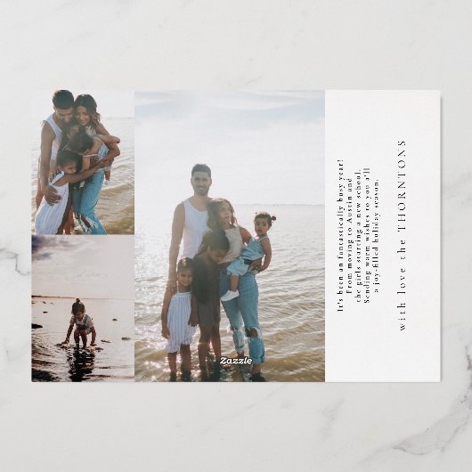 Elegante eenvoudige klassieke vrolijke foto goud e folie feestdagenkaart (Achterkant)