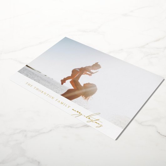 Elegante eenvoudige klassieke vrolijke foto goud e folie feestdagenkaart (Gedraaid)