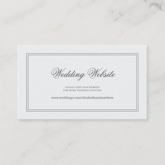 Elegante Eenvoudige Klassieke Witte Trouwwebsite Informatiekaartje (Voorkant)