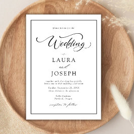 Elegante Eenvoudige Klassieke Zwart & Wit Huwelijk Kaart