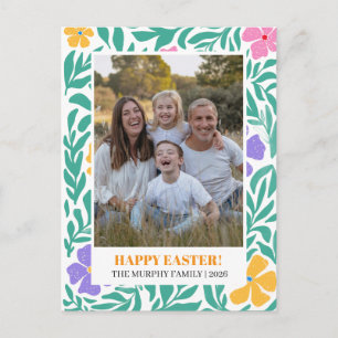 Elegante Eenvoudige Kleurrijke Bloemige Paas Famil Feestdagenkaart