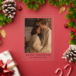 Elegante Eenvoudige Koppel Foto Kerstkaart Acryl Uitnodigingen