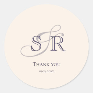 Elegante Eenvoudige Lavendel Monogrammed Huwelijks Ronde Sticker