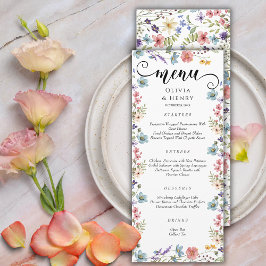 Elegante eenvoudige lente Wildbloemen bruiloft Menu
