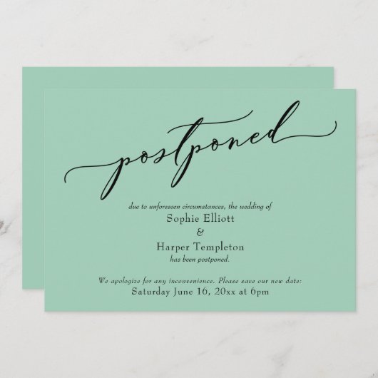 Elegante Eenvoudige Lichte Groene Uitgestelde Trou Kaart (Voorkant / Achterkant)