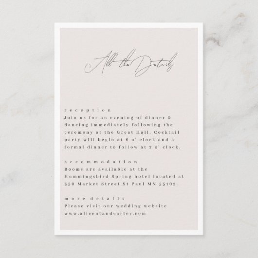 Elegante Eenvoudige Lijn met Kunstbloemen & Rand Informatiekaartje (Voorkant)