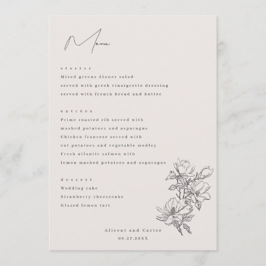 Elegante Eenvoudige Lijn met Kunstbloemen & Rand Menu (Voorkant)