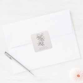 Elegante Eenvoudige Lijn met Kunstbloemen & Rand Vierkante Sticker