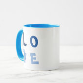 Elegante, eenvoudige LOVE Square in blauwe typogra Mok (Voorkant links)