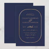 Elegante Eenvoudige Marine Blauw Goud Ovaal Border Kaart (Voorkant / Achterkant)