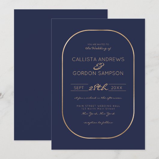 Elegante Eenvoudige Marine Blauw Goud Ovaal Border Kaart (Voorkant / Achterkant)