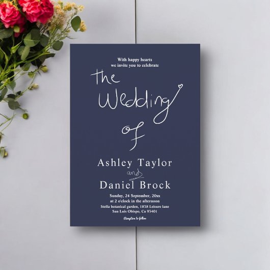 Elegante Eenvoudige Marine Blauw Wit Chic Moderne Kaart