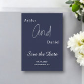 Elegante Eenvoudige Marine Blauw Wit Modern Chic W Save The Date