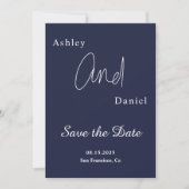 Elegante Eenvoudige Marine Blauw Wit Modern Chic W Save The Date (Voorkant)