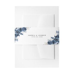 Elegante Eenvoudige Marineblauwe Boho Botanische B Uitnodigingen Wikkel