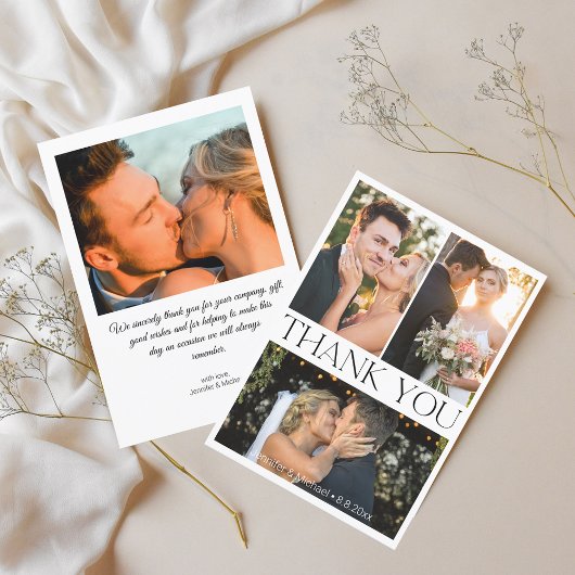 Elegante eenvoudige minimale 4 foto's bruiloft col bedankkaart