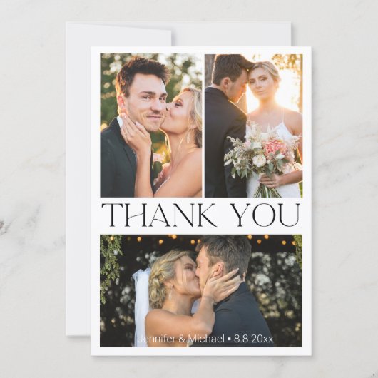 Elegante eenvoudige minimale 4 foto's bruiloft col bedankkaart (Voorkant)