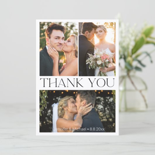 Elegante eenvoudige minimale 4 foto's bruiloft col bedankkaart (Staand voorkant)