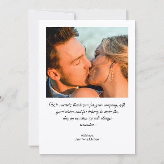 Elegante eenvoudige minimale 4 foto's bruiloft col bedankkaart (Achterkant)