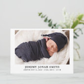 Elegante Eenvoudige Minimale Baby Geboorteaankondi Kaart (Staand voorkant)