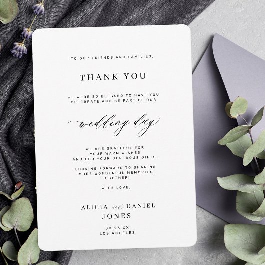 Elegante eenvoudige minimale foto bruiloft bedankkaart