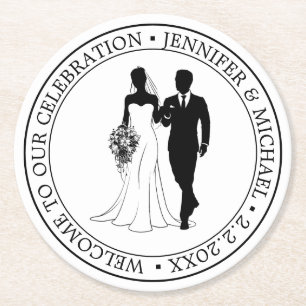 Elegante eenvoudige minimale typografie bruiloft p ronde kartonnen onderzetter