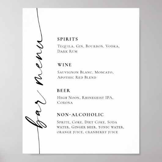 Elegante eenvoudige minimalistische bar menu bruil poster (Voorkant)