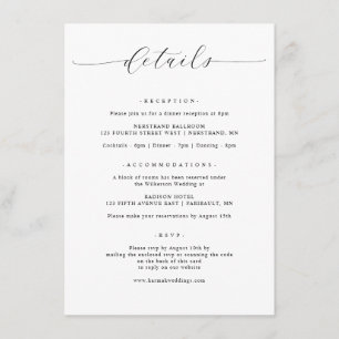 Elegante eenvoudige minimalistische bruiloft detai informatiekaartje