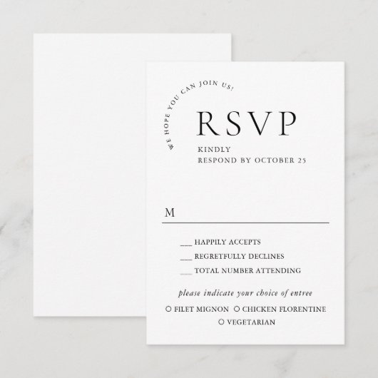 Elegante eenvoudige minimalistische kalligrafie Ma RSVP Kaartje (Voorkant / Achterkant)