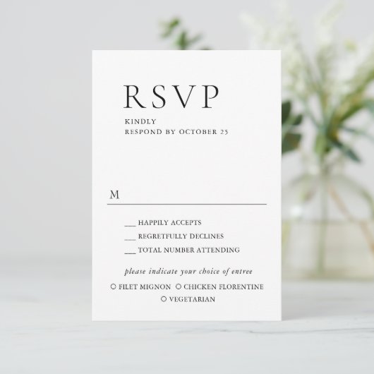 Elegante eenvoudige minimalistische kalligrafie Ma RSVP Kaartje (Staand voorkant)